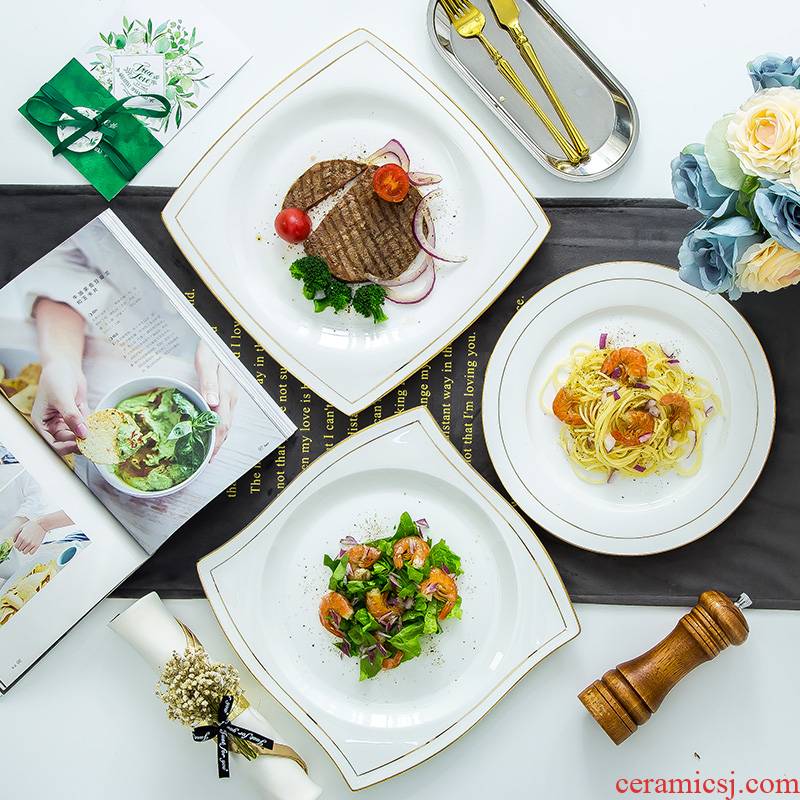 Contracted round ipads porcelain plate beefsteak dish flat dish dish soup plate salad plates European household square plate