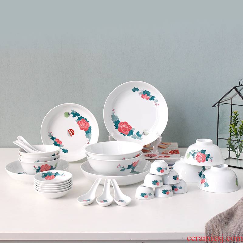 The red guanyao porcelain lotus flower 30 tableware under The liling glaze color hand - made ceramic bowl dish gifts sets