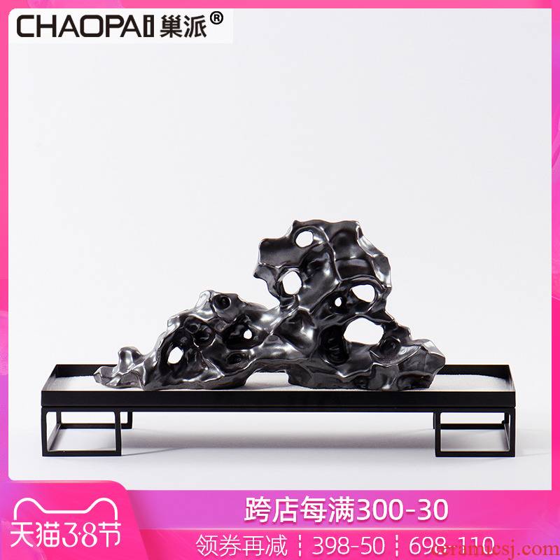 New Chinese style taihu ceramic rockery place soft adornment display case example room, the sitting room porch its decoration