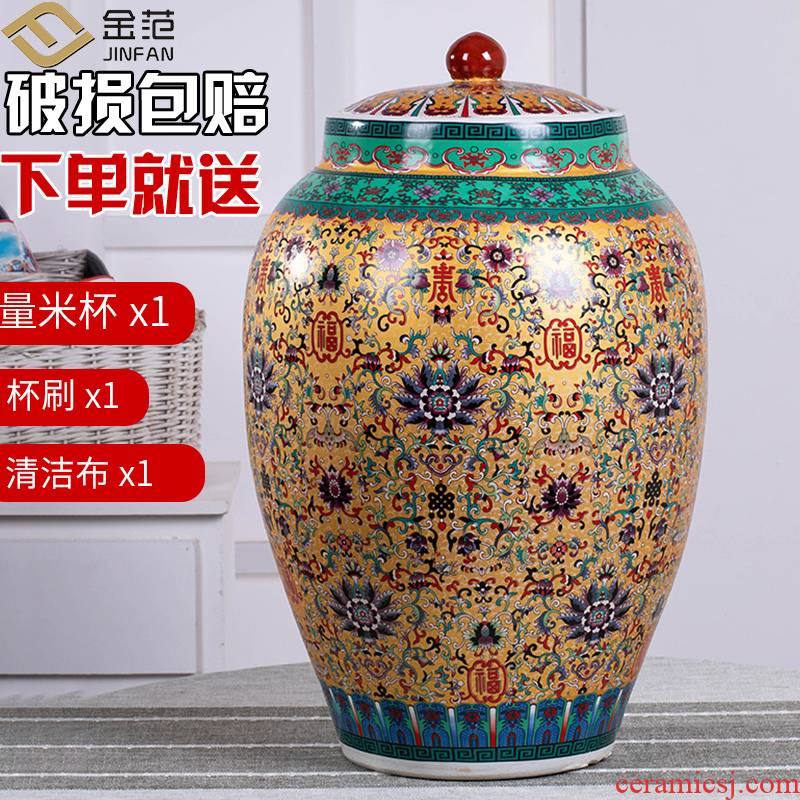 Jingdezhen ceramic household with cover cylinder barrel surface large capacity moistureproof insect - resistant storage tank ricer box 20 jins 50 pounds