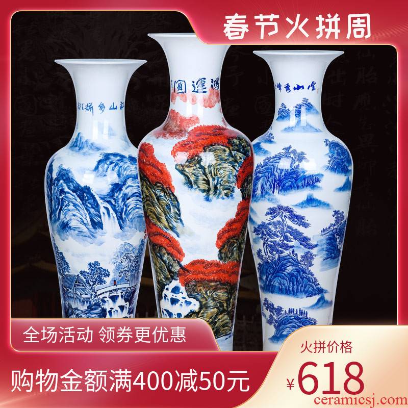 Jingdezhen ceramics hand - made large blue and white porcelain vase Chinese style hotel to heavy sitting room adornment furnishing articles for the opening