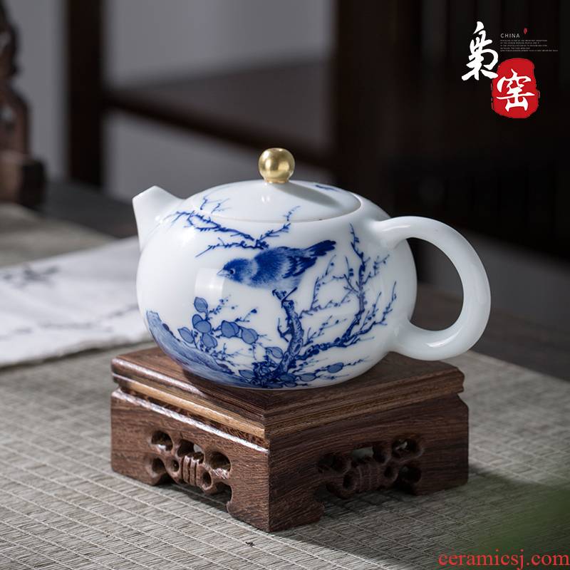 The Owl up with jingdezhen ceramic hand - made porcelain teapot tea kungfu tea set single pot of xi shi pot pay-per-tweet flowers and birds