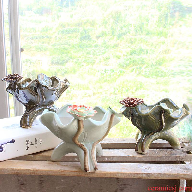 Chinese ceramic flowerpot more meat desktop type ceramic POTS creative three - dimensional green plant lotus leaf hand, flower POTS