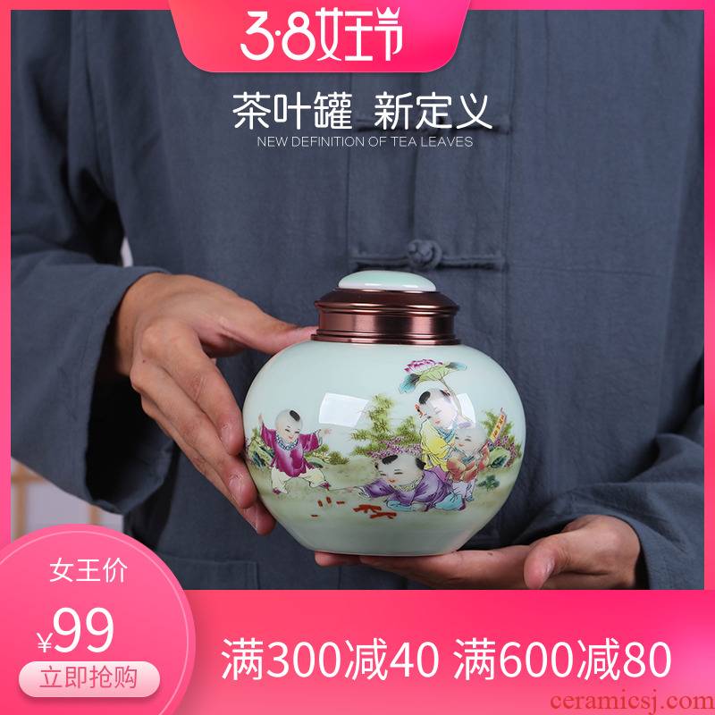 Day Chinese style restoring ancient ways mud caddy fixings ceramic pot of pu 'er tea storage a large seal tea caddy fixings tea box cylinder