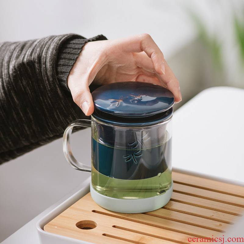 JingLanShan content home girl with cover glass ceramic cup creative vacuum cup tea separation