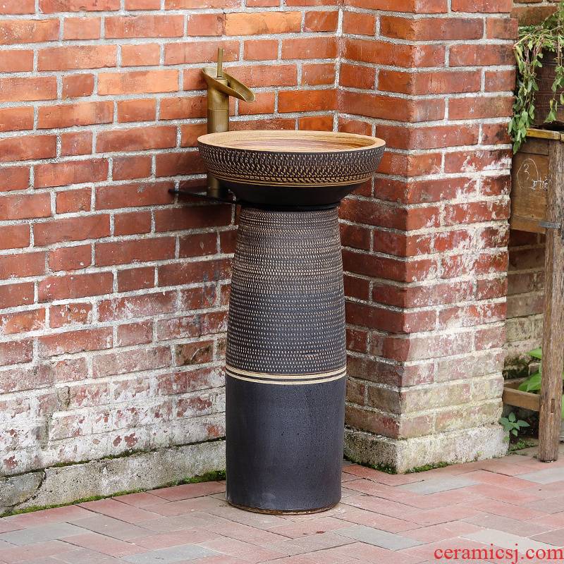 Basin sink ceramic column pillar floor type lavatory industrial integrated wind art Basin to is suing the column on the stage
