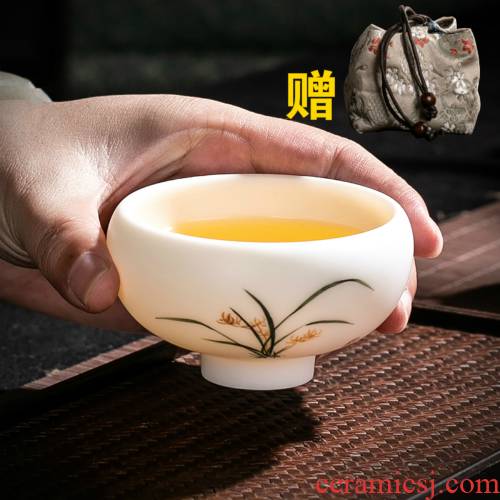 Ya xin company hall dehua suet jade white porcelain hand - made small single glass ceramic tea set kung fu masters cup tea cups