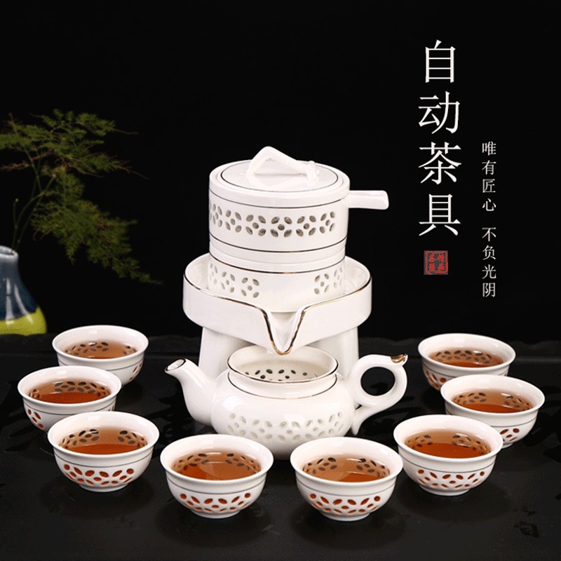 Blue and white porcelain stone mill fortunes half automatic make tea tea set ceramic prevent hot mill lazy suit the teapot