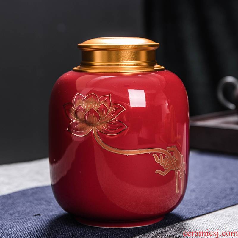 Receives caddy fixings ceramic seal pot small household portable storage medium storage tank Receives the tea box