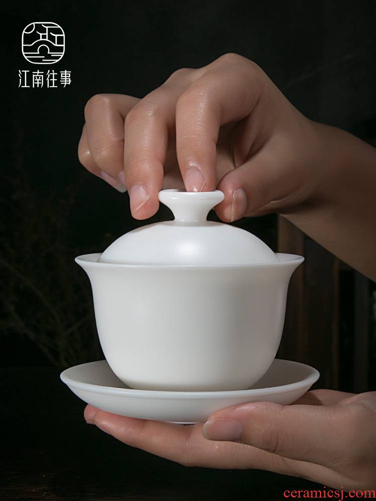 Jiangnan past China essence burn suet jade tureen kung fu tea cups dehua white porcelain only three cups of tea bowl