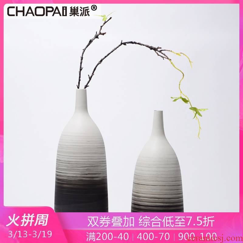 Nest sent modern new Chinese style style thread pattern ceramic vase furnishing articles example room living room table flower arrangement