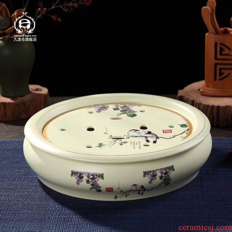 DH jingdezhen ceramic tea tray was large saucer tray was contracted tea home double circular dry terms plate