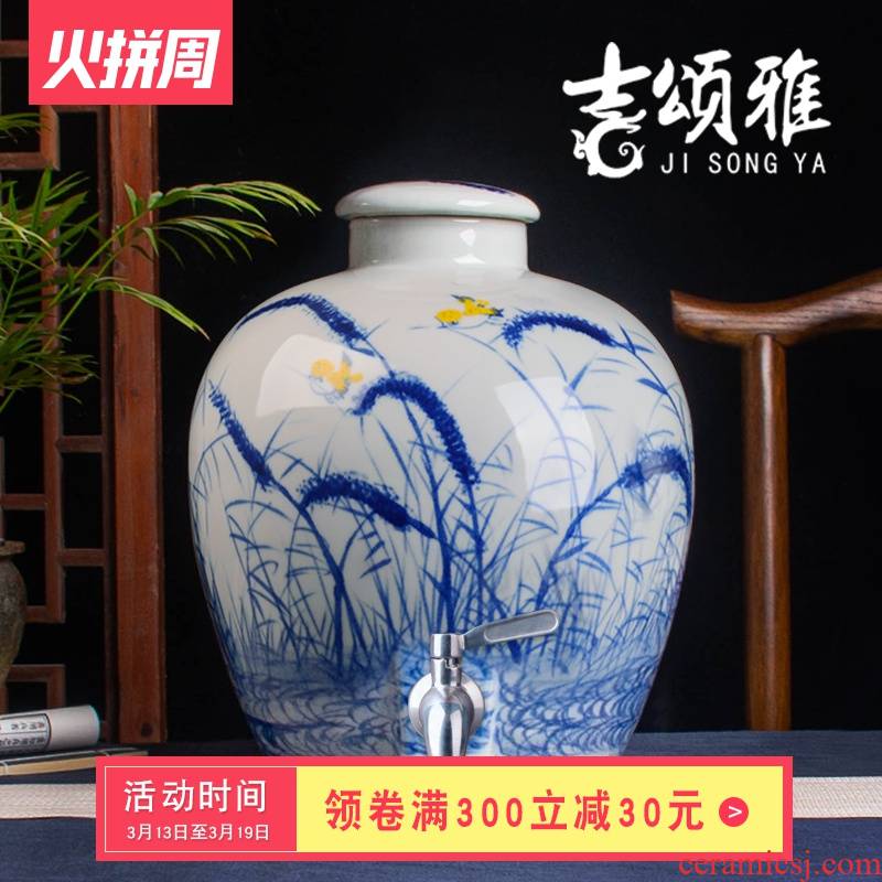 Jingdezhen hand - made ceramic jars jugs home 20 jins with leading mercifully jars liquor bottle seal wine storage