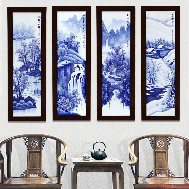 Jingdezhen blue and white living room sofa hand - made setting wall decoration painting Chinese porcelain plate painting porch hang mural metope