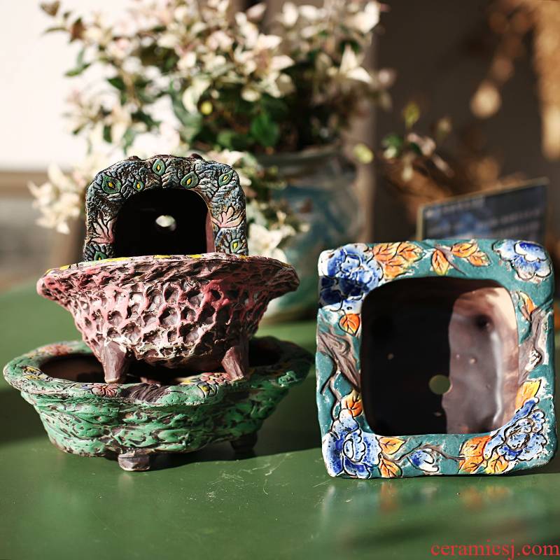 Creative delay xi hand - made fleshy flower pot through pockets pottery decorated character modelling spread of the big flower pot