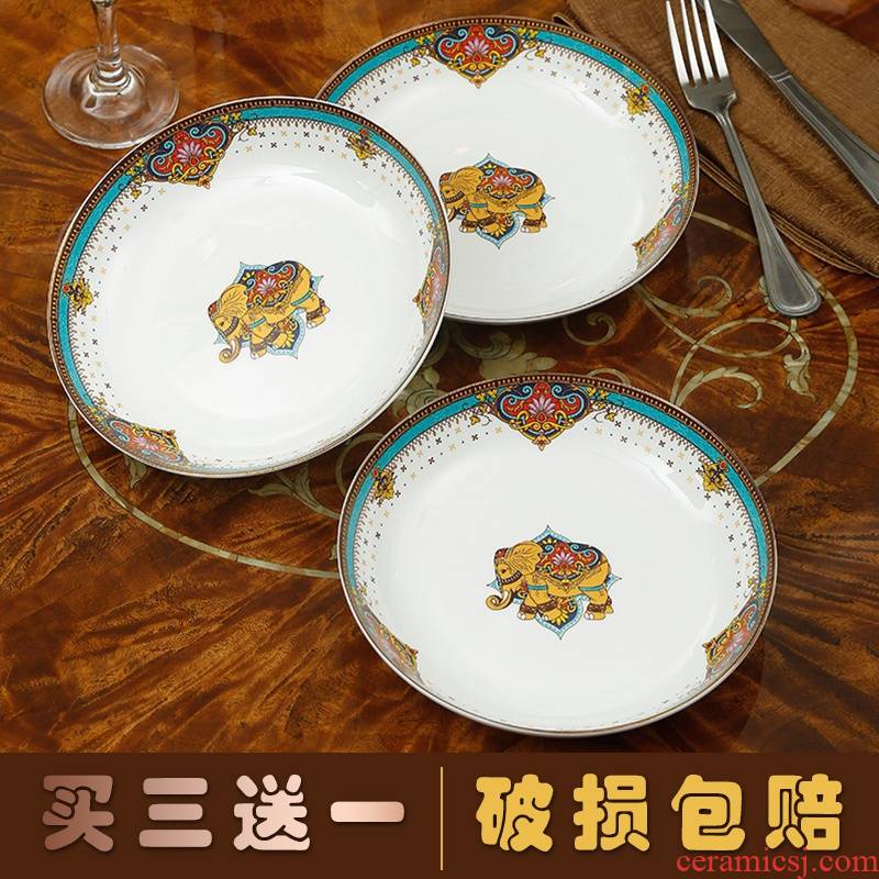 Light creative European key-2 luxury Chinese character porcelain plate ceramic plate suit dish dish combination household deep diameter saucer