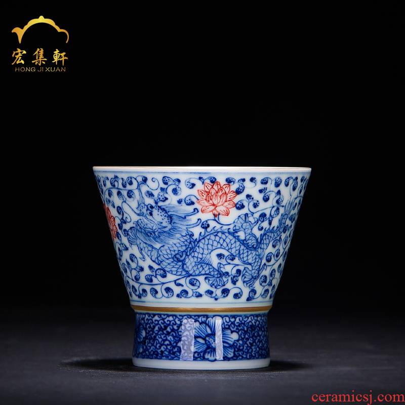 Kung fu tea cups of jingdezhen ceramic cup hand - made porcelain longfeng hat to master cup single cup pure manual small tea cups