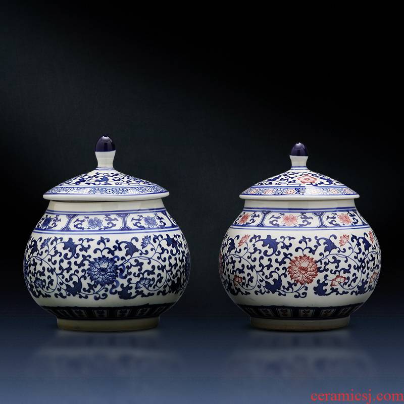 Jingdezhen ceramic pot seal storage tank with cover of blue and white porcelain tea pot pot home decor China traditional Chinese medicine