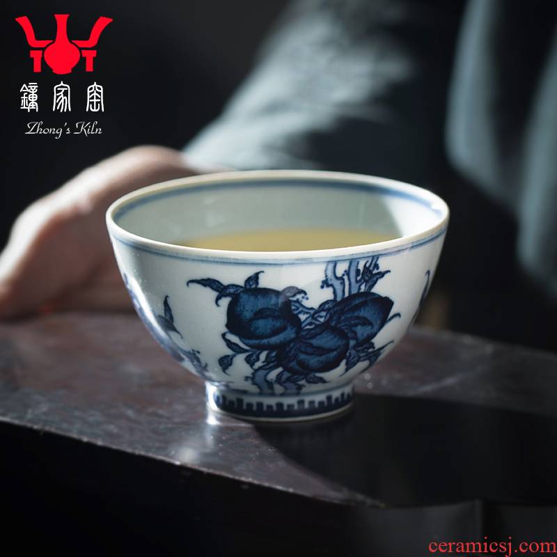 Clock home up with jingdezhen ceramic checking tea cups under glaze blue maintain hand - made peach masters cup tea cups