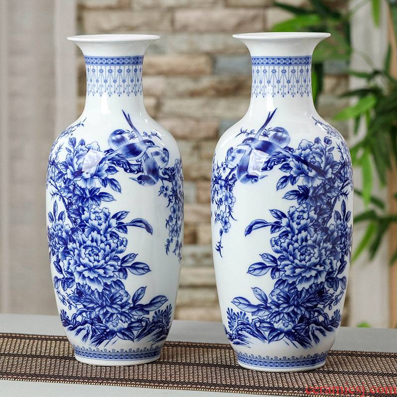 Jingdezhen blue and white porcelain ceramic vase large shan bottle home furnishing articles sitting room put dry flower lucky bamboo porcelain arts and crafts