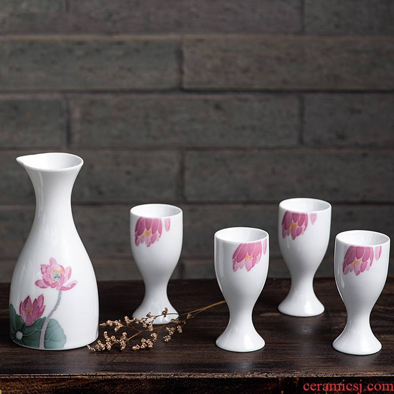 Pure hand - made liling porcelain glaze color lotus wine suits for under 1 hip flask 6 glass special Chinese white wine
