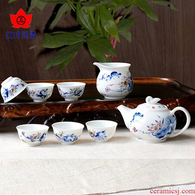 Red high temperature fine white porcelain jingdezhen porcelain of a complete set of kung fu tea sets suit the teapot teacup