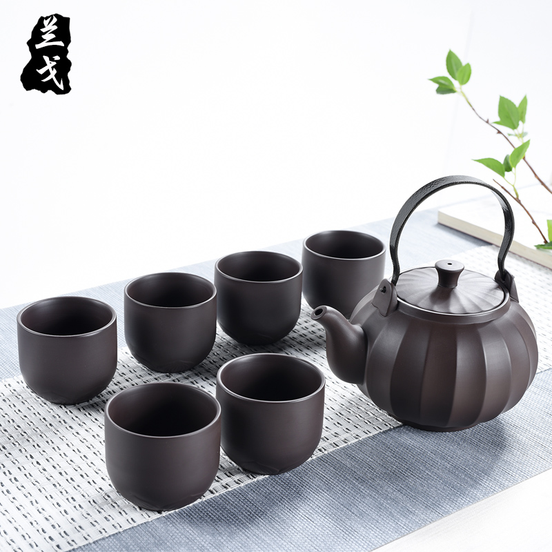 Having purple kung fu tea sets suit household ceramic cups accessories Japanese girder single pot pot of the teapot