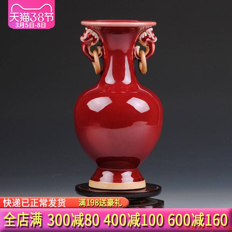 Archaize jun porcelain of jingdezhen ceramics ruby red ears floret bottle of the sitting room of Chinese style rich ancient frame TV ark, furnishing articles