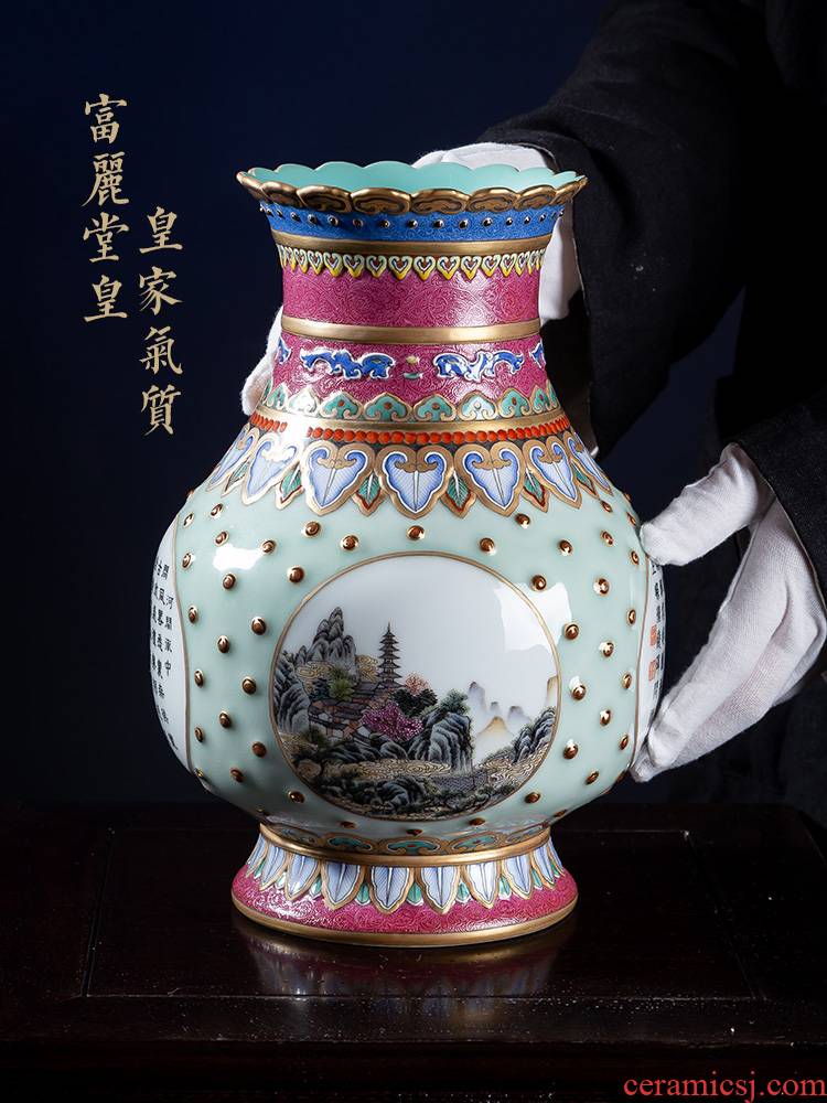 Jia lage jingdezhen ceramic vase YangShiQi qianlong pastel landscape poetry and name flower expressions using porcelain