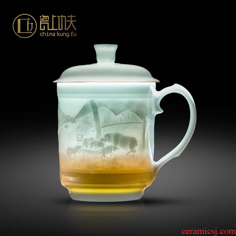 Jingdezhen office cup custom with cover cup zodiac business Mid - Autumn festival gifts gifts men tea cup