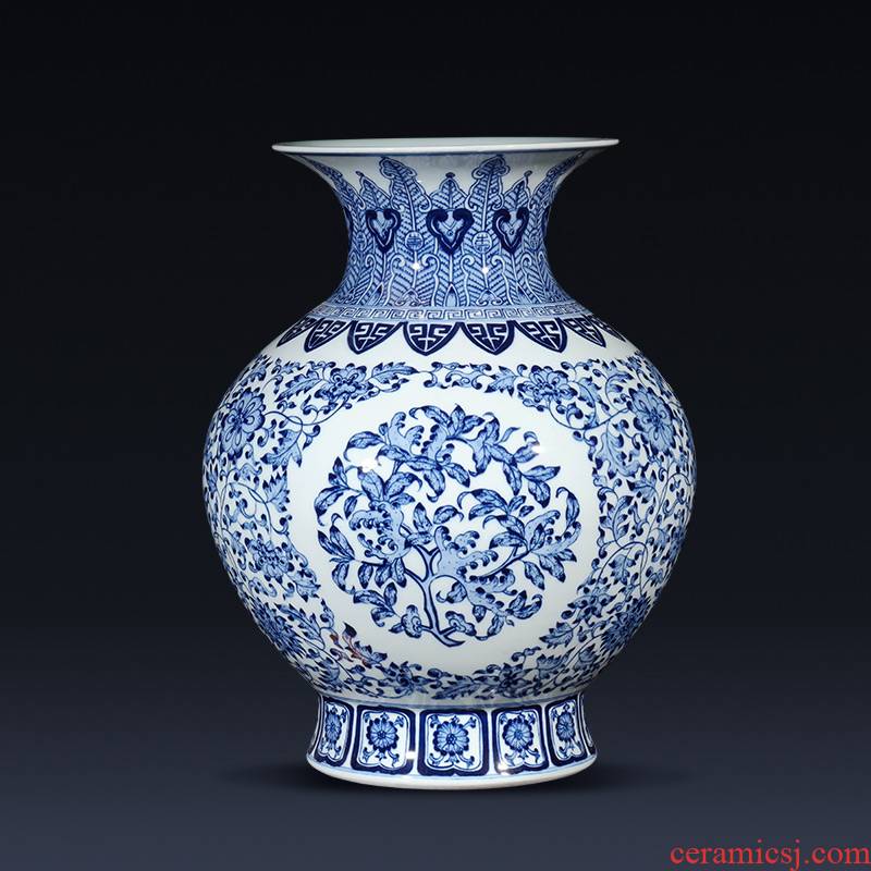 Jingdezhen ceramics imitation qianlong blue and white porcelain vases, flower arrangement of the sitting room porch decoration of the new Chinese style furnishing articles