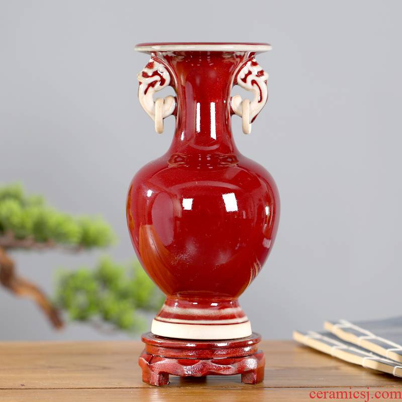 Jingdezhen ceramics ruby red floret bottle study of I and contracted sitting room office furnishing articles mesa adornment