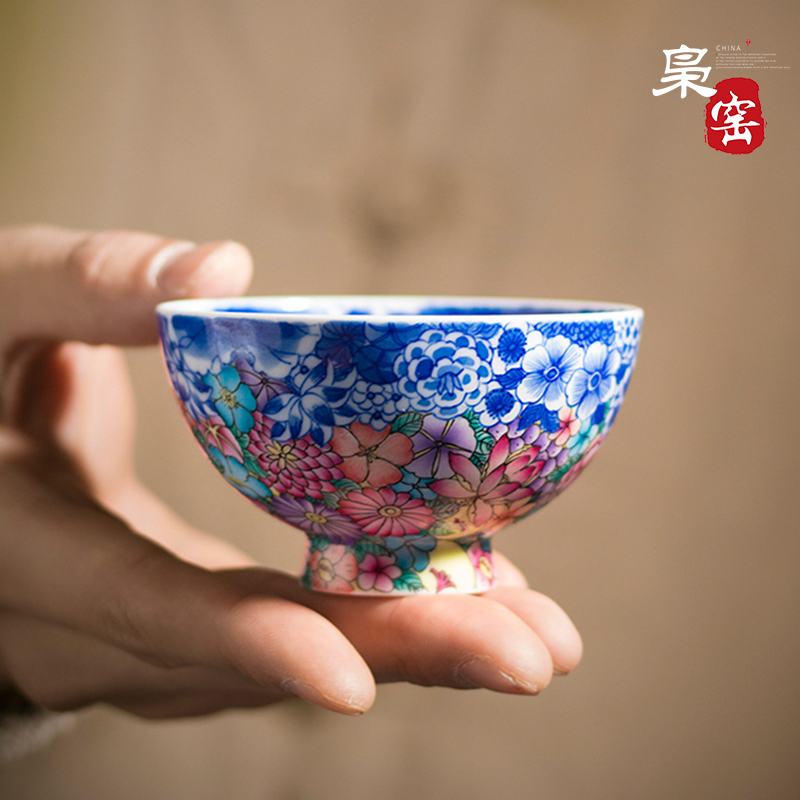 Jingdezhen ceramic masters cup single CPU hand - made colored enamel porcelain tea set flower sample tea cup hand - made kung fu tea cups