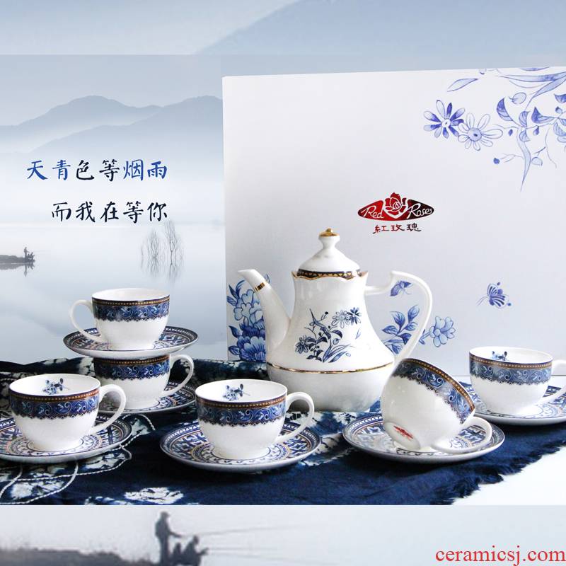 Blue and white porcelain tea set of tangshan ipads China tea coffee and afternoon tea home kit coffee set