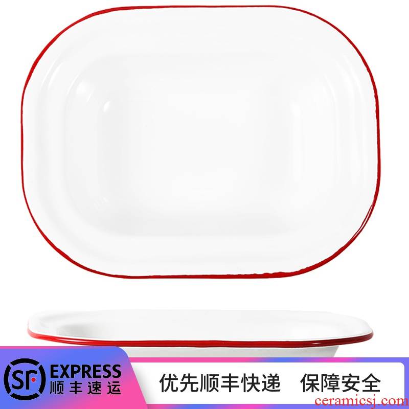 Ehrlich, home enamel red blue side round rectangular enamel disc household cake mold baking dish plate paella pan