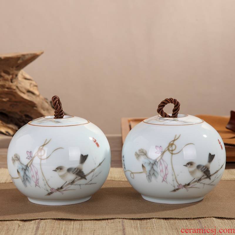 Jingdezhen porcelain pot round flowers hidden green glaze new caddy fixings sealed jar storage tanks gifts gift boxes