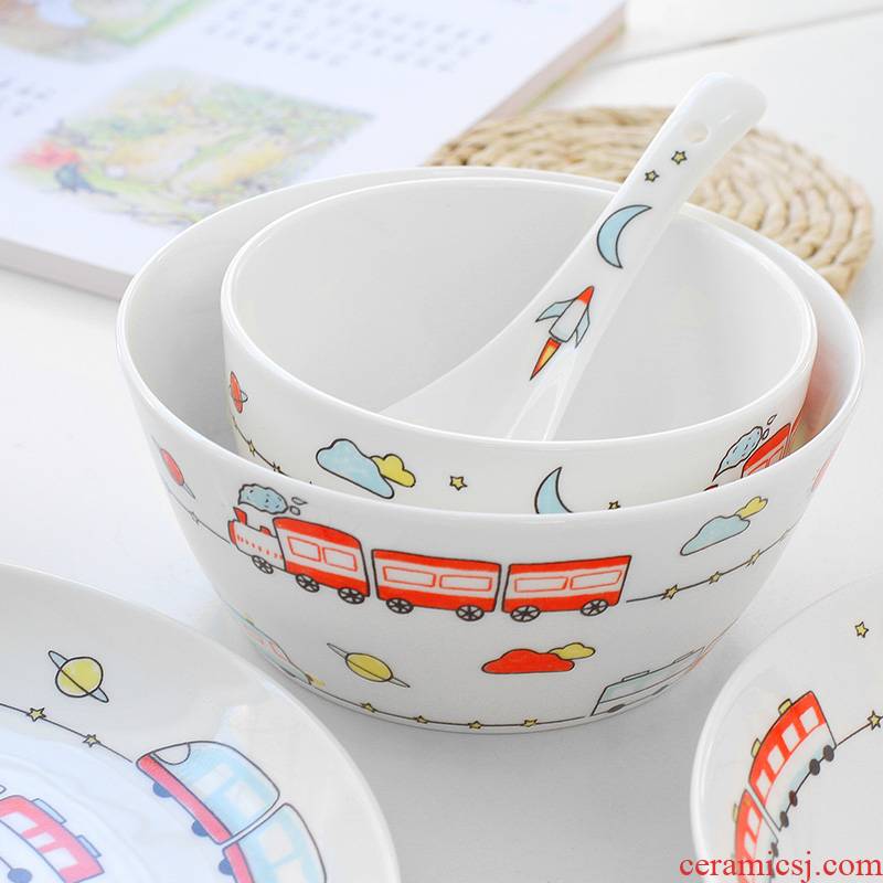 Little train the children 's cartoon dishes ipads porcelain Japanese household rice bowl dish dish soup plate ceramic sheet is tasted suit