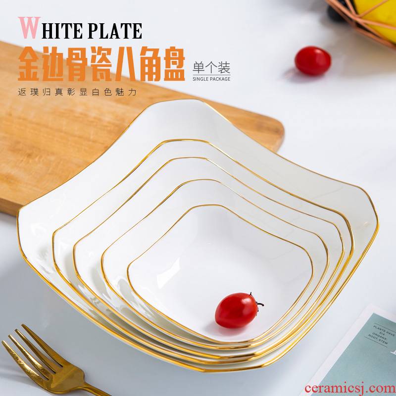 Jingdezhen ceramic dishes taste Chinese style dish of creative household Jin Bianpan plate ipads porcelain tableware anise deep soup plate