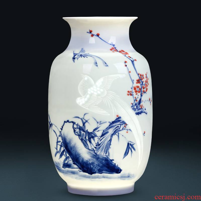 Jingdezhen ceramics famous master hand made blue and white porcelain vases, flower arranging new Chinese style living room decorations furnishing articles