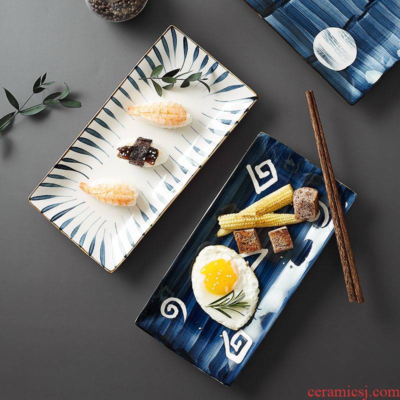 Japanese ceramic rectangle sushi plate of new creative hand - made steamed fish dishes home plate dessert all the plates