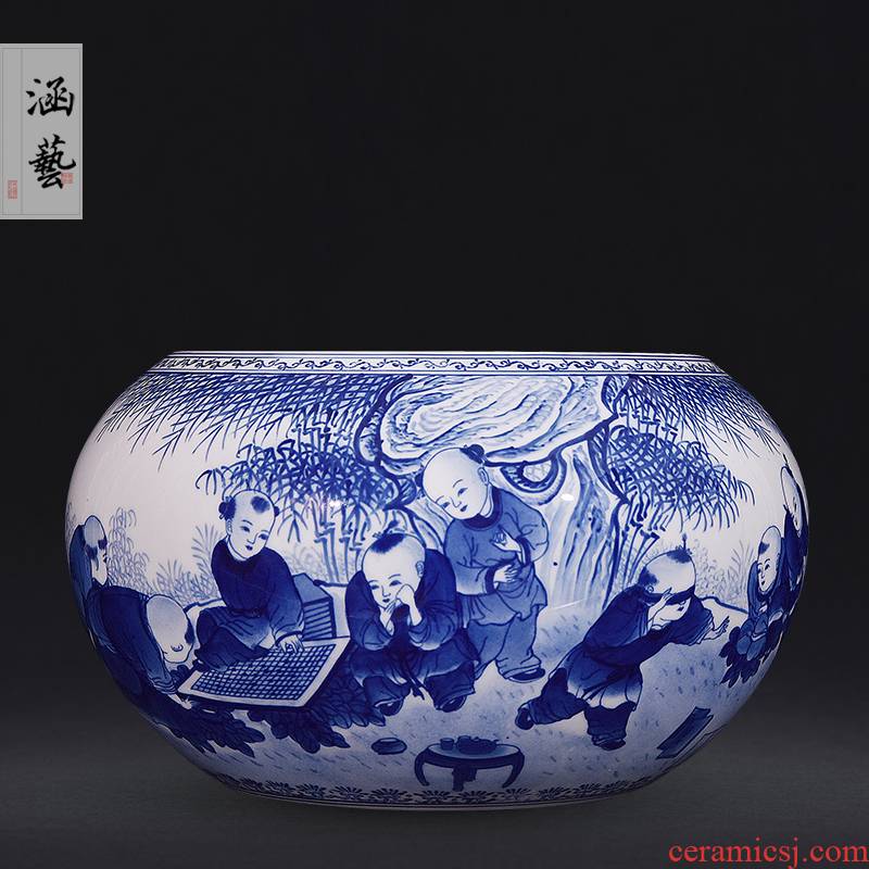 Hand - made porcelain of jingdezhen ceramics play boy aquarium fish sitting room adornment handicraft furnishing articles of the new Chinese style