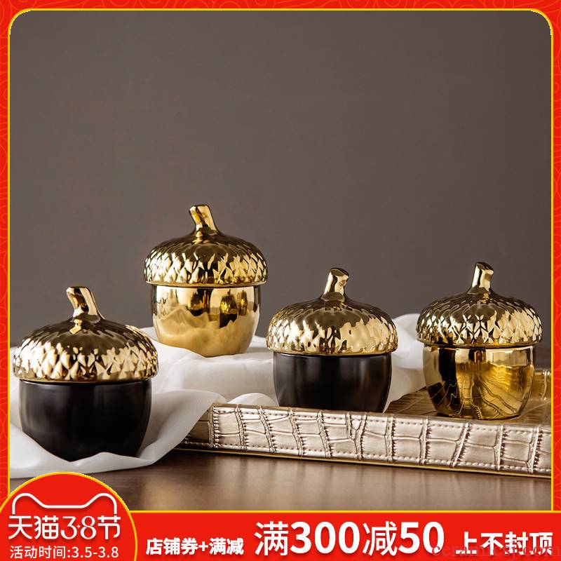 The Nordic idea pinecone receive light seal pot Jane European key-2 luxury gold ceramic storage tank home furnishing articles