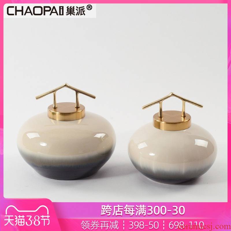 New Chinese style gradient beige ceramic pot furnishing articles creative background wall shelf rich ancient frame interior porch decoration