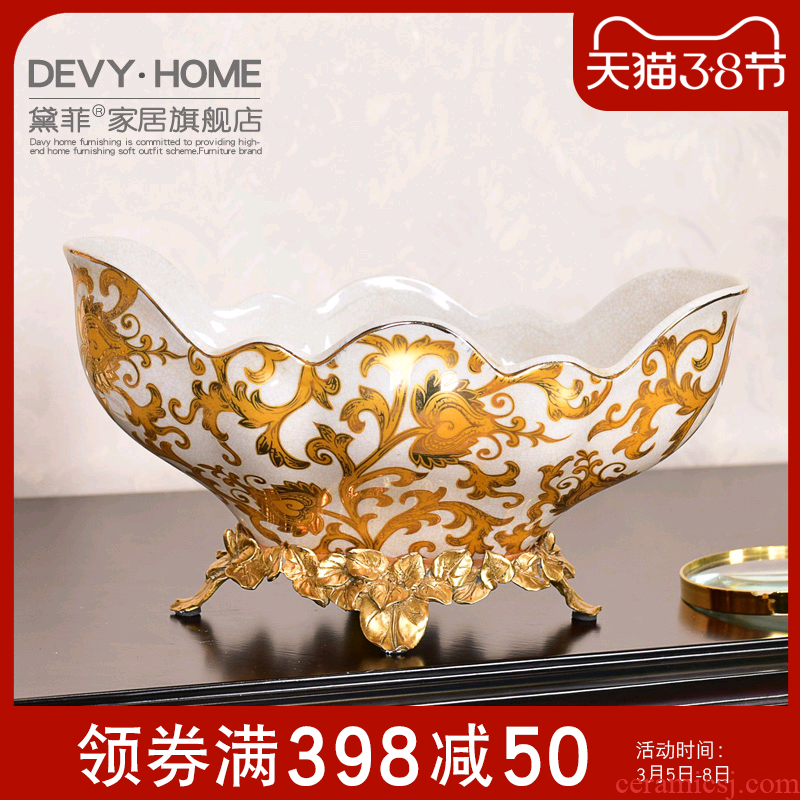 American key-2 luxury European ceramic metal fruit tray was tall sitting room of the new Chinese style home furnishing articles dried fruit bowl tea table
