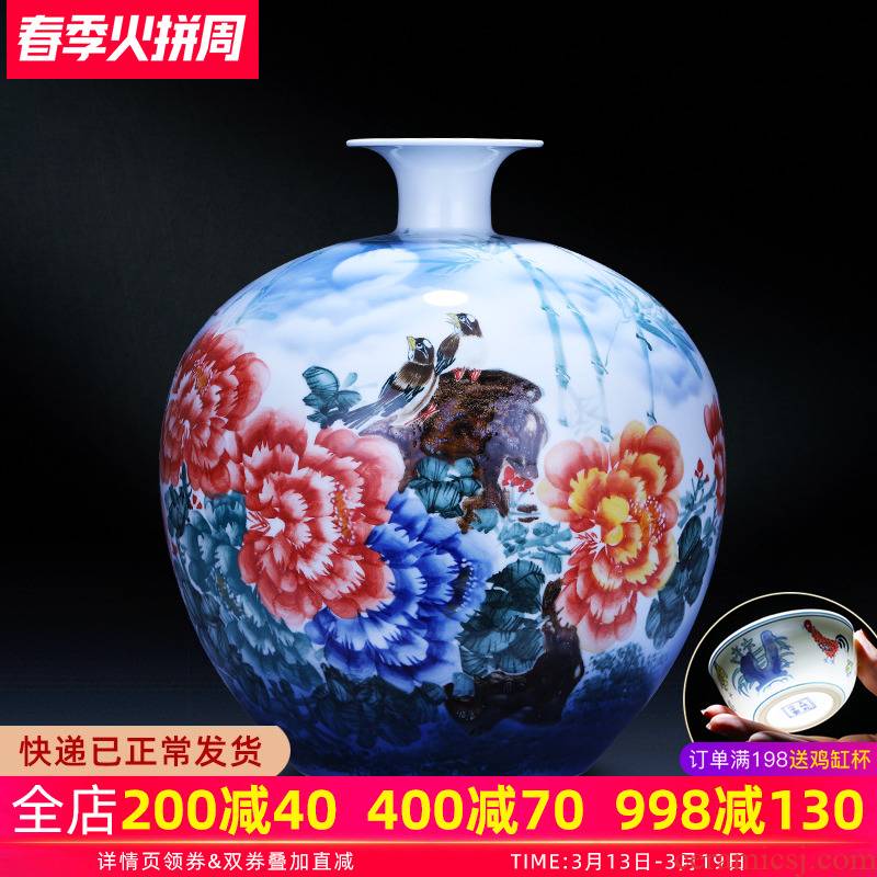 Jingdezhen ceramics hand - made wealth and auspicious pomegranate big vase modern Chinese style household living room TV ark, furnishing articles