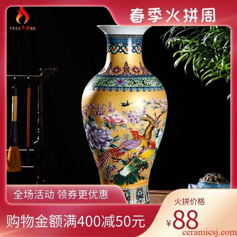 Jingdezhen ceramics European - style colored enamel large vases, flower arrangement of modern Chinese style living room TV ark adornment furnishing articles