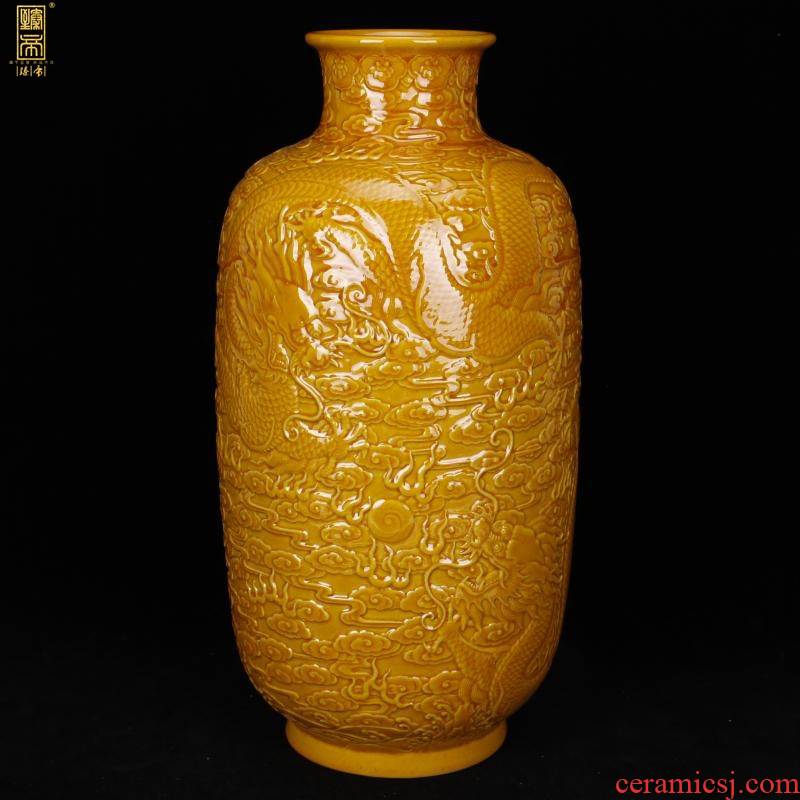 Jingdezhen imperial yellow embossed YunLongWen idea gourd bottle fine decoration antique imitation the qing qianlong years antique furnishing articles