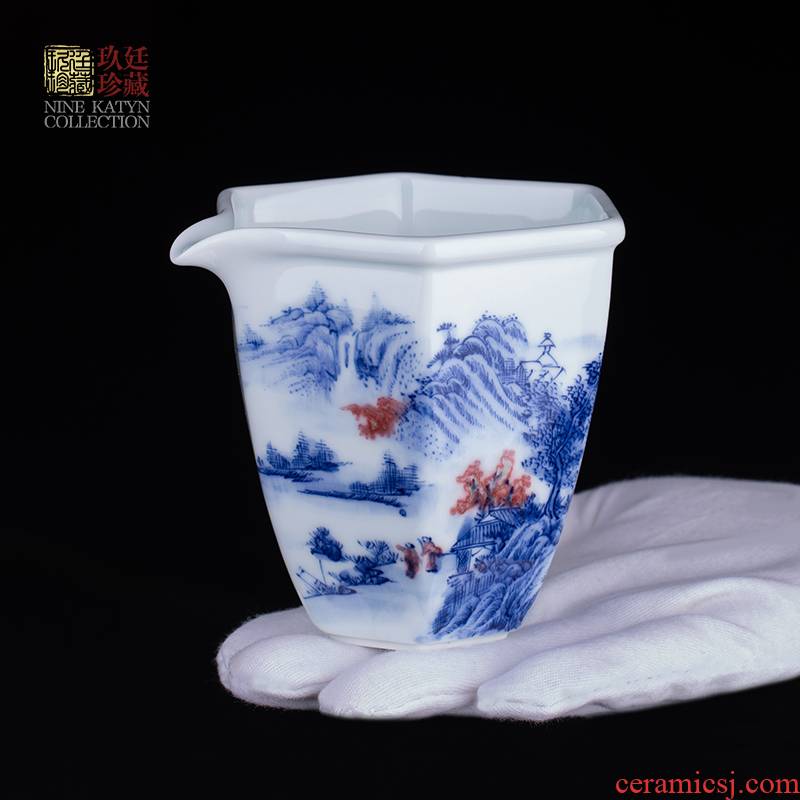 About Nine katyn manual blue - and - white youligong HongLiu party large jingdezhen ceramic fair keller kung fu tea tea accessories