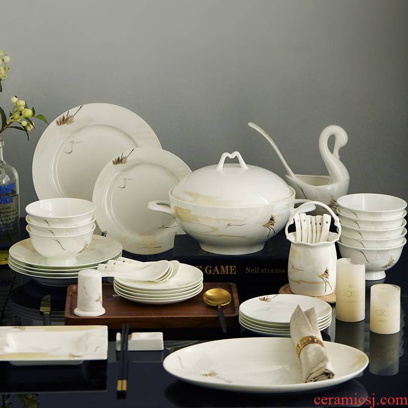 Eat dishes suit set bowl plate 60 head contracted household bowls of jingdezhen ceramic composite ceramics tableware