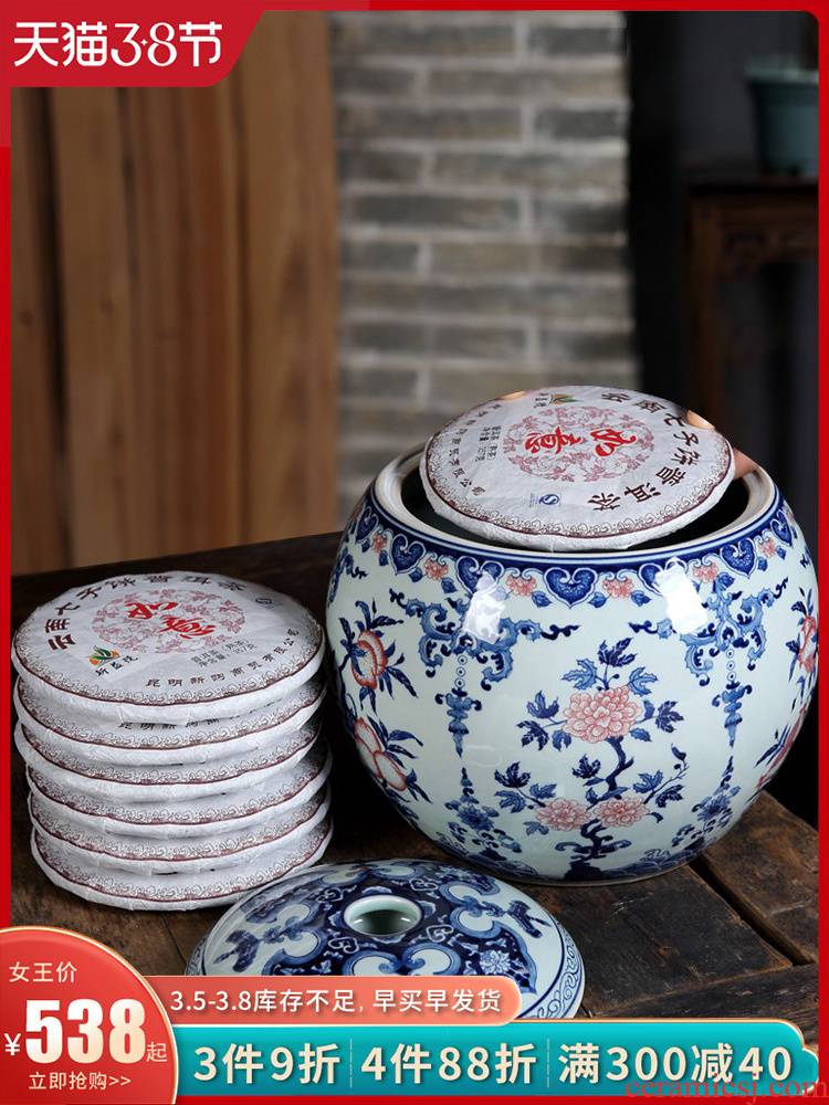 Loyo furnishing articles antique blue and white porcelain of jingdezhen ceramics pu 'er tea pot storage tank is household decoration